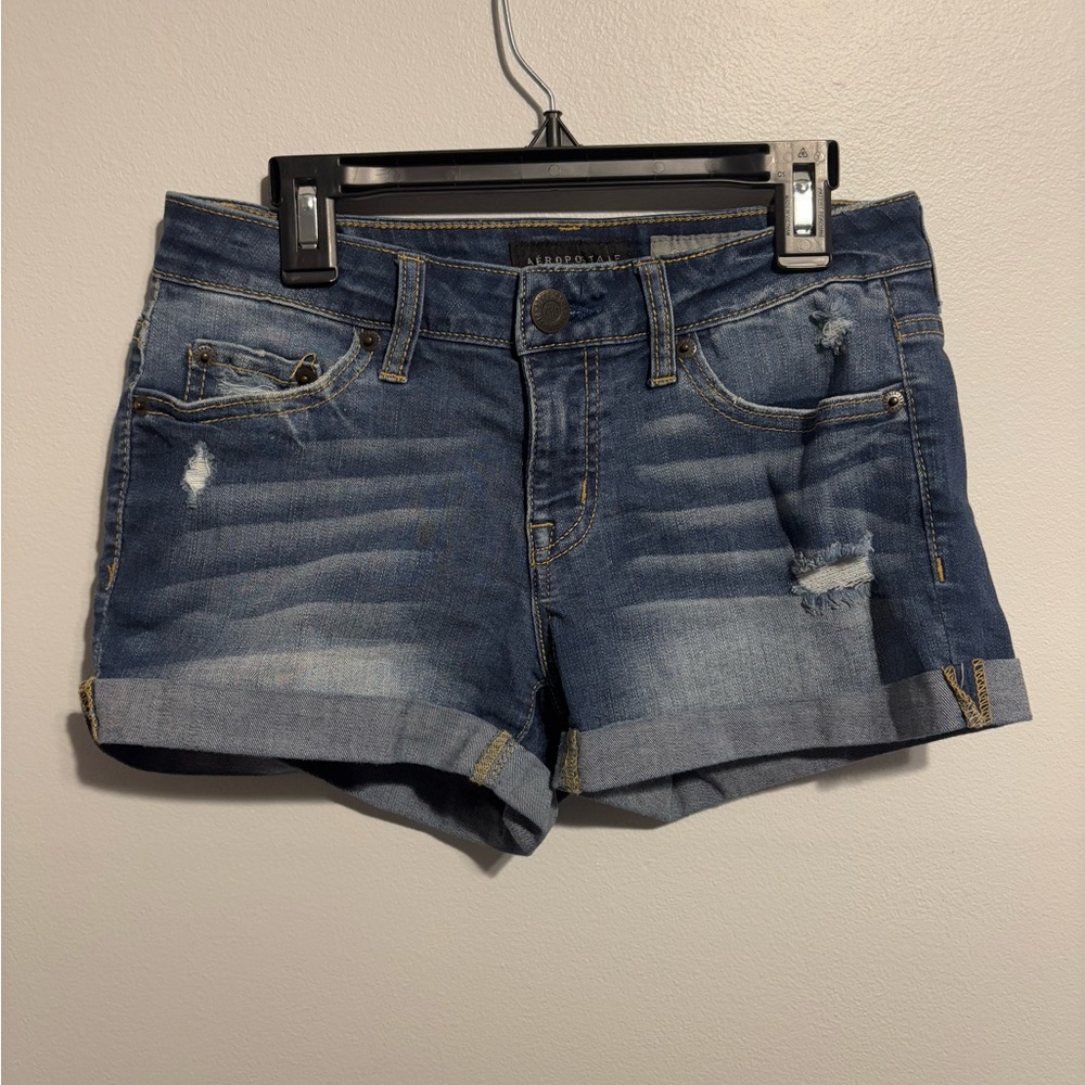 Aeropostale Blue Shorty Jean Shorts Distressed Cut-Offs